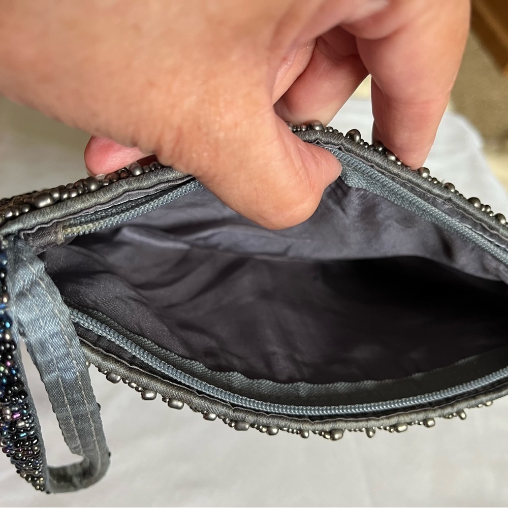 VTG Ykk Blue Gray Heavy Beaded Elegant Clutch Purse Wristlet Zipper Closure GUC - Picture 5 of 9